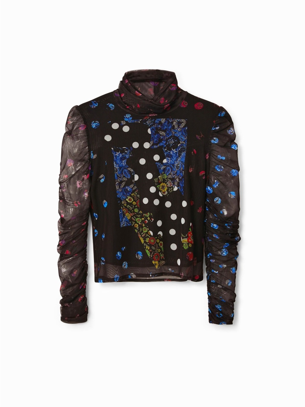 Desigual TULLE PATCHWORK T-SHIRT WITH POLKA DOTS AND FLOWERS